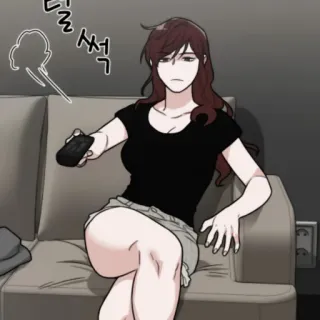 🥢 be2d7dc5 털썩 kobieta, kanapa, pilot, kreskówka telegram sticker