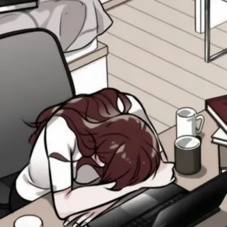 🥢 e8b7af79 zmęczony, senny, wyczerpany, biurko, osoba, kobieta telegram sticker