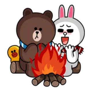🔥 07956b1c Brown Bear クマ, ウサギ, キャンプファイヤー, かわいい, 友達, 冬, マフラー telegram sticker