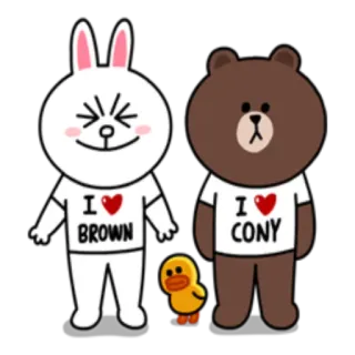 💞 fc62432d Brown, Cony I LOVE BROWN
I LOVE CONY LINE FRIENDS, ステッカー, 漫画, 可愛い, クマ, ウサギ, アヒル telegram sticker