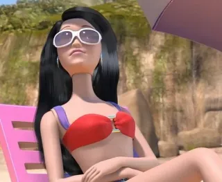 😉 490c2328 женщина, бикини, пляж, солнцезащитные очки, мультфильм telegram sticker