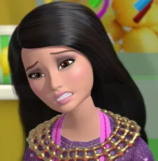 😕 e5834206 грустный, мультфильм, кукла, выражение, брюнетка, обеспокоенный telegram sticker