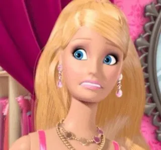 😶‍🌫️ f6674ef7 Barbie Барби, кукла, мультфильм, блондинка, обеспокоенная, встревоженная, выражение лица telegram sticker