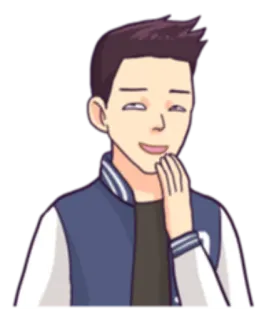 😌 0575e51e Cartoon, Figur, Grinsend, Person, Jacke, Anime whatsapp sticker