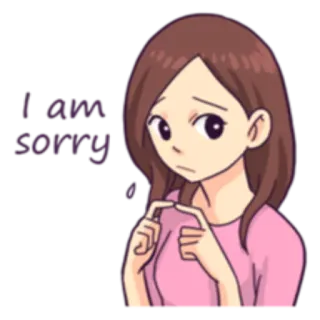 😞 be82d514 I am sorry Entschuldigung, tut mir leid, Cartoon, Frau, traurig, Gesichtsausdruck whatsapp sticker