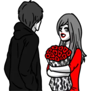 💐 f26325f9 pareja, romance, amor, rosas, flores, dibujos animados, relación whatsapp sticker