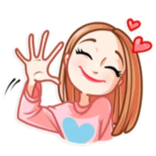 🥰 b09e3287 girl, cartoon, hearts, waving, woman, cute whatsapp sticker
