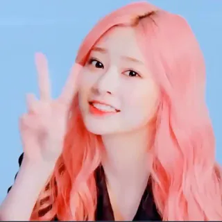 🍧 218a68c6 女人, 女孩, 人, 粉色头发, 和平标志, 肖像, 美丽 telegram sticker