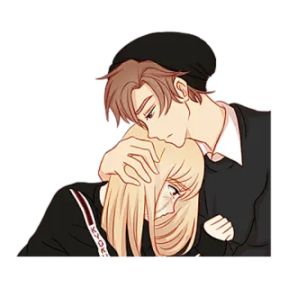 ☺ 6fe39036 Anime, Dibujos animados, Pareja, Triste, Llorando, Consuelo telegram sticker