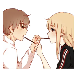 🤤 38e011b6 cartoon, anime, couple, pocky, sweet, dessert, eating telegram sticker