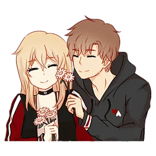 😊 f9aa3784 couple, anime, flowers, cartoon, love, relationship telegram sticker