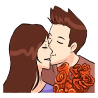 🤯 8cb3dce3 casal, beijo, romance, amor, flores, desenho animado whatsapp sticker