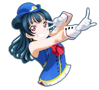 😁 5777d5e3 Yoshiko Tsushima Love Live! Sunshine!! fille anime, Idole, cheveux bleus, Anime, signe de paix, mignon, dessin animé telegram sticker