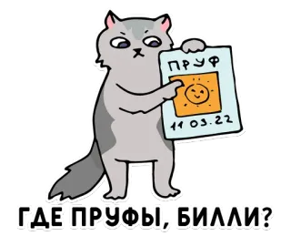 🔎 9a1285ff ГДЕ ПРУФЫ, БИЛЛИ? Katze, Beweis, Cartoon, Russisch, Lustig, Meme telegram sticker