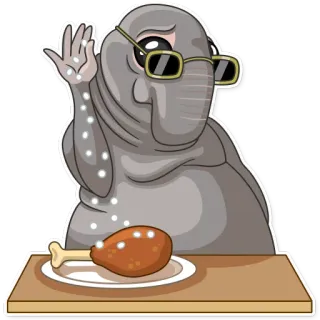 👨 57c3647d gajah, kacamata hitam, Salt Bae, meme, makanan, paha ayam, memasak whatsapp sticker