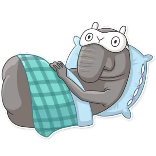 😴 e295dc9a binatang, gajah, tidur, penutup mata, bantal, selimut whatsapp sticker