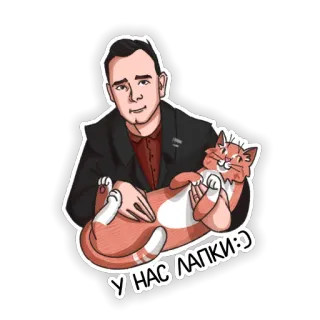 😺 e68b1ca7 У НАС ЛАПКИ :) gato, homem, desenho animado, fofo, animal de estimação, amizade telegram sticker