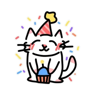 🎉 1c700c87 gatto, festa, coriandoli, cupcake, festa, carino whatsapp sticker