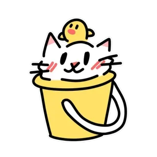 🐣 2b2e9cc5 gatto, anatra, animale, secchio, cartone animato, carino, adesivo whatsapp sticker