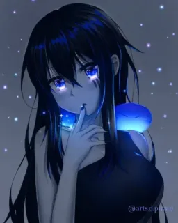 ✨ 01d199ab @arts.d.pirate Anime, Karakter, Gadis, Berkilau, Biru, Fanart whatsapp sticker