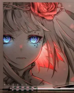 ✨ 77df880f Nessue Anime, Gadis, Mawar, Ilustrasi, Karya seni, Potret whatsapp sticker