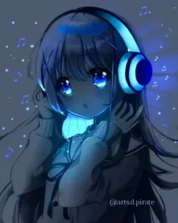 ✨ 8ac1fa3a @arts.d.pirate gadis anime, headphone, musik, imut, seni, seni digital whatsapp sticker