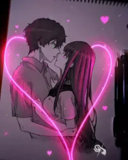✨ a9f2f567 Anime, Cinta, Romansa, Pasangan, Hati, Ilustrasi, Gambar whatsapp sticker