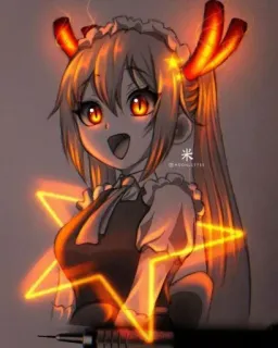 ✨ b26d338b Tohru Miss Kobayashi's Dragon Maid naga, anime, maid, tanduk, bercahaya, bintang, kartun whatsapp sticker