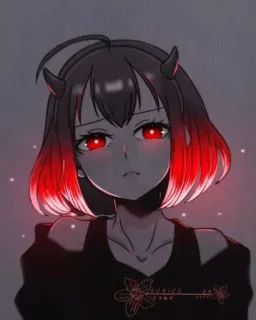 ✨ e856bd12 Anime, Iblis, Setan, mata merah, gadis, tanduk, Gothic, Gelap whatsapp sticker