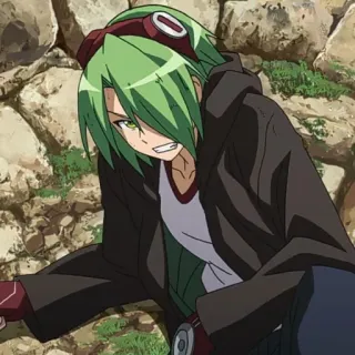 🌿 201566a2 애니메이션, 초록색 머리, 고글, 캐릭터, 후드티 telegram sticker