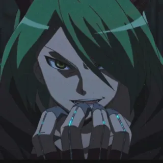 🌿 5ad6303f 애니메이션, 캐릭터, 악당, 초록색 머리, 히죽 telegram sticker