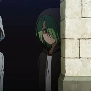 🐾 8a0417fd 애니메이션, 후드티, 초록색 머리, 캐릭터, 빼꼼 telegram sticker