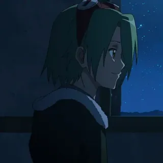 🌿 f1bcc78d 애니메이션, 소녀, 창문, 밤, 별 telegram sticker