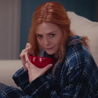 ☕️ 042b67ec Wanda Maximoff WandaVision 완다 막시모프, 스칼렛 위치, 완다비전, 마블, 여자, 그릇, 빨간 머리 telegram sticker