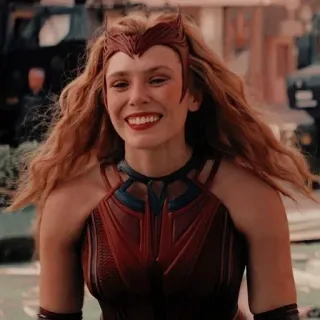 ☕️ abe7b187 Wanda Maximoff 완다 막시모프, 스칼렛 위치, 마블, 슈퍼히어로, 여성, 미소 telegram sticker