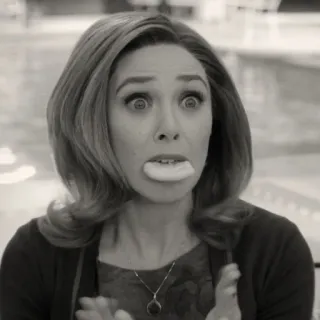 ☕️ f188fc64 Wanda Maximoff WandaVision 완다 막시모프, 엘리자베스 올슨, 완다비전, 마블, 디즈니+, 웃긴, 표정 telegram sticker