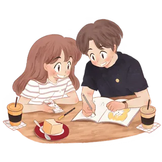 🥰 152864ce couple, cafe, drawing, coffee, love, cute, date telegram sticker
