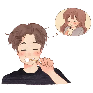 🥰 dcea453d cartoon, couple, dreaming, toothbrush, bubble tea, cute, love telegram sticker