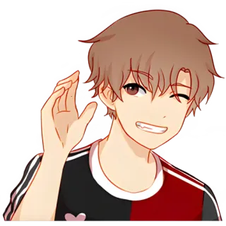 👋 e2ec6c08 аниме, персонаж, подмигивание, машет рукой, мультфильм, мальчик telegram sticker