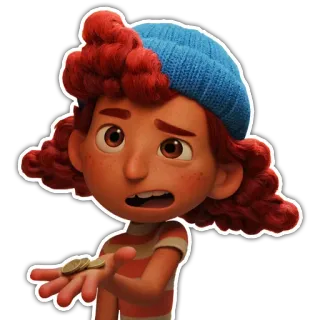 💰 401bd2eb Giulia Marcovaldo Luca Джулия, Лука, мультфильм, Дисней, Пиксар, персонаж, рыжие волосы, обеспокоенный telegram sticker