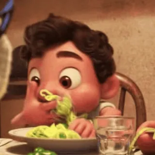 😋 3705a371 Luca กิน, พาสต้า, การ์ตูน, ตัวละคร, ลูก้า, อาหาร, อิตาลี, น่ารัก telegram sticker