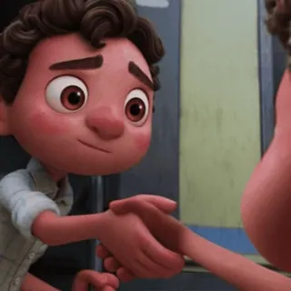 😭 65882e44 Luca ลูก้า, ดิสนีย์, ตัวละคร, จับมือ, มิตรภาพ telegram sticker