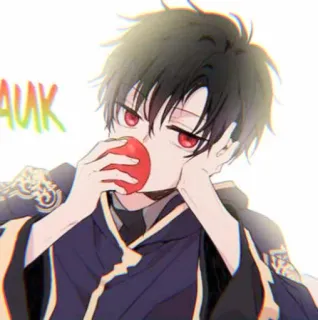 🐺 113aeeb6 BAUK 애니메이션, 사과, 소년, 붉은 눈 telegram sticker