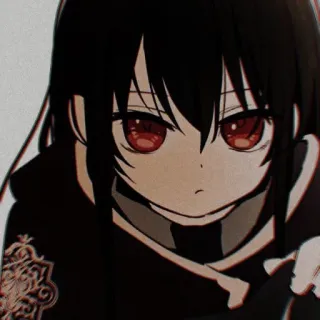 😈 343fcd92 Anime, Mangá, Olhos vermelhos, Cabelo preto, Moletom com capuz, Garota anime telegram sticker