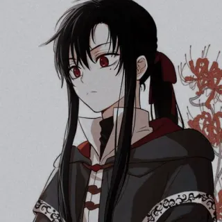 😈 ad91a97b garota anime, olhos vermelhos, cabelo preto, mangá, ilustração, personagem telegram sticker