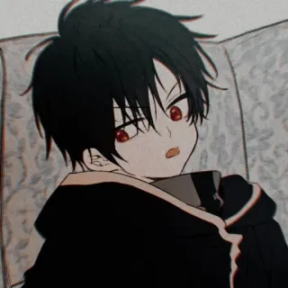 😈 cc17fcd4 Anime, Desenho animado, Menino, Bonito, Criança, Jovem, Cabelo preto, Olhos vermelhos telegram sticker
