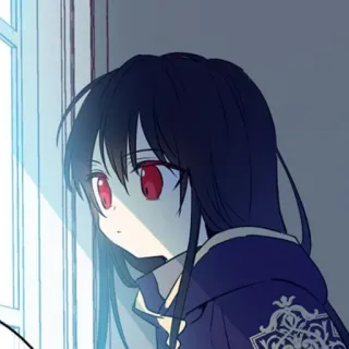 🇹🇹 c557d4f0 chica anime, personaje de dibujos animados, ojos rojos, pelo oscuro, ropa azul telegram sticker