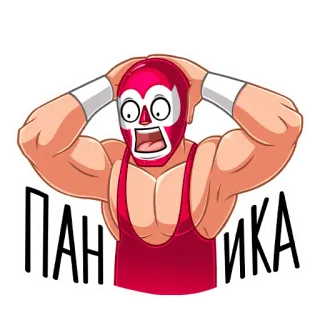 😮 80fe12c0 ПАН
ИКА Lucha Libre, Wrestler, Paniek, Angst, Gemaskerd, Cartoon telegram sticker
