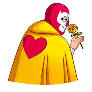 😏 e619b67e gemaskerd, held, cape, bloem, hart, romantisch telegram sticker