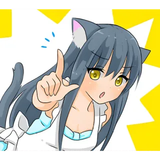 ☝️ 31f9f2c0 gadis anime, telinga kucing, menunjuk, kartun, latar belakang kuning, imut, gadis kucing telegram sticker